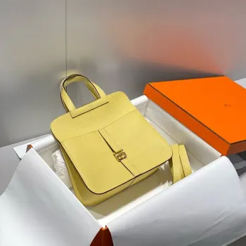 Hermes Halzan 25 Bag in Jaune Poussin Clemence Leather