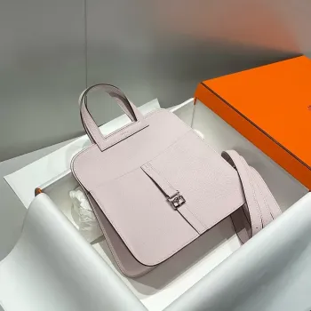 Hermes Halzan 25 Bag in Mauve Pale Clemence Leather