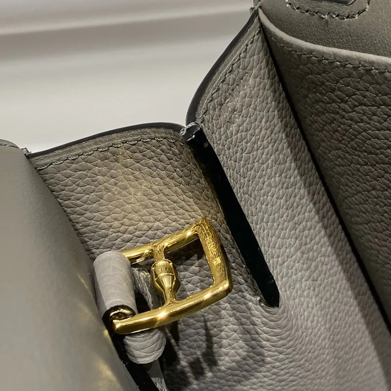 Hermes Halzan 25 Bag in Gris Meyer Clemence Leather