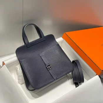 Hermes Halzan 25 Bag in Blue Nuit Clemence Leather
