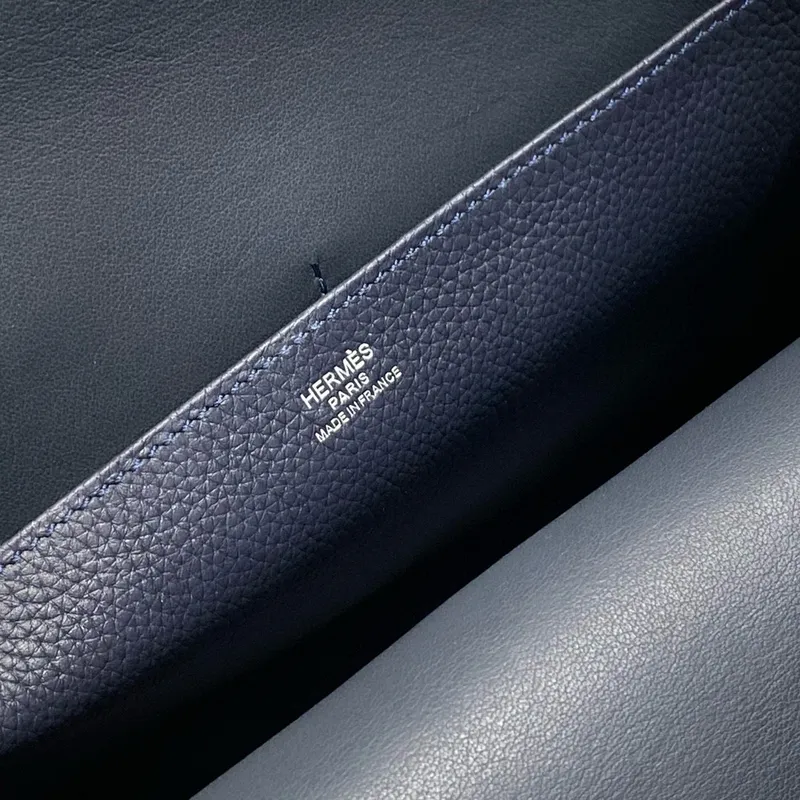 Hermes Halzan 25 Bag in Blue Nuit Clemence Leather