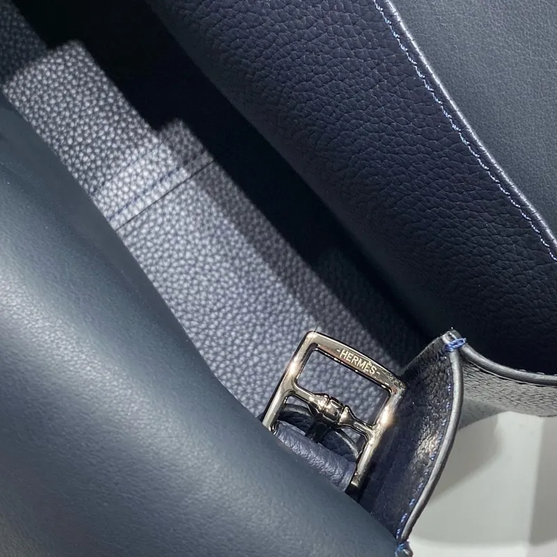 Hermes Halzan 25 Bag in Blue Nuit Clemence Leather