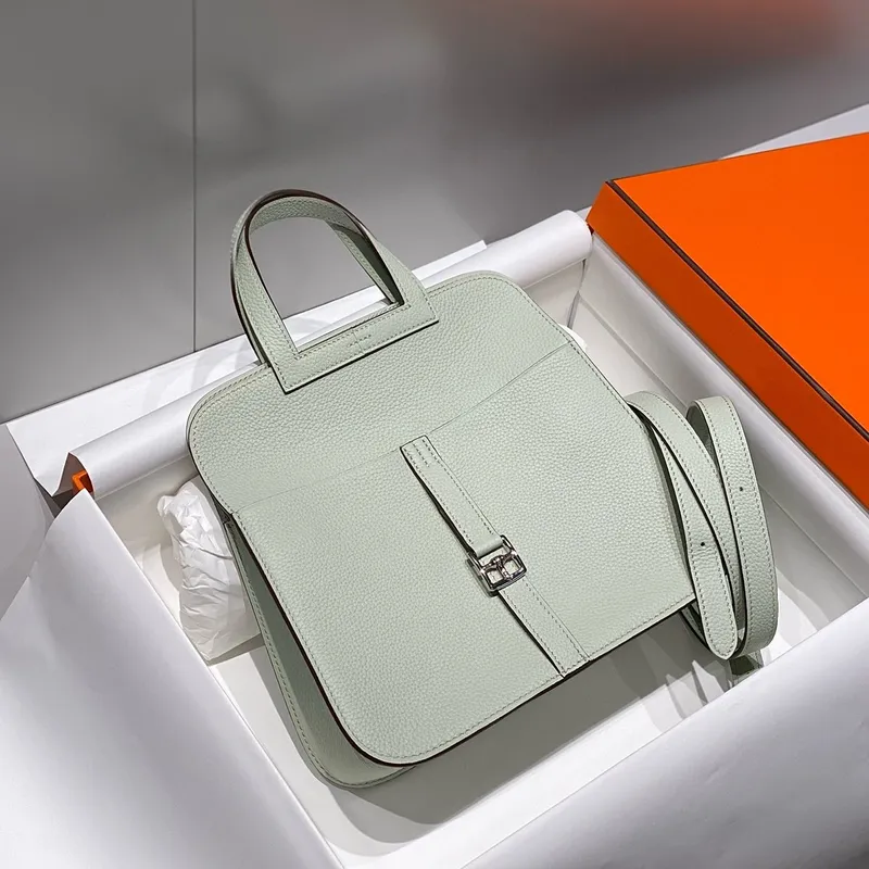 Hermes Halzan 25 Bag in Vert Fizz Clemence Leather