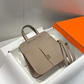 Hermes Halzan 25 Bag in Gris Asphalt Clemence Leather