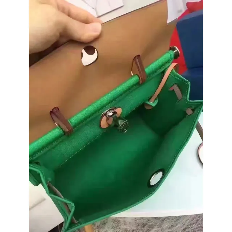 Hermes Herbag Zip PM 31cm Bag In Green Canvas
