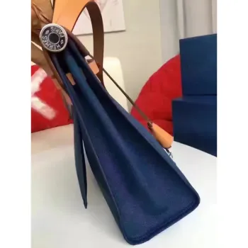 Hermes Herbag Zip PM 31cm Bag In Sapphire Canvas