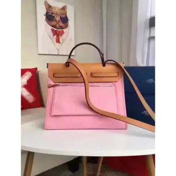 Hermes Herbag Zip PM 31cm Bag In Pink Canvas