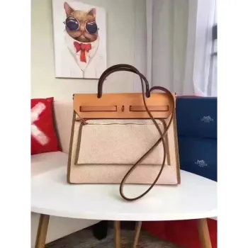 Hermes Herbag Zip PM 31cm Bag In Beige Canvas