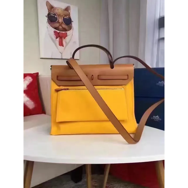 Hermes Herbag Zip PM 31cm Bag In Yellow Canvas