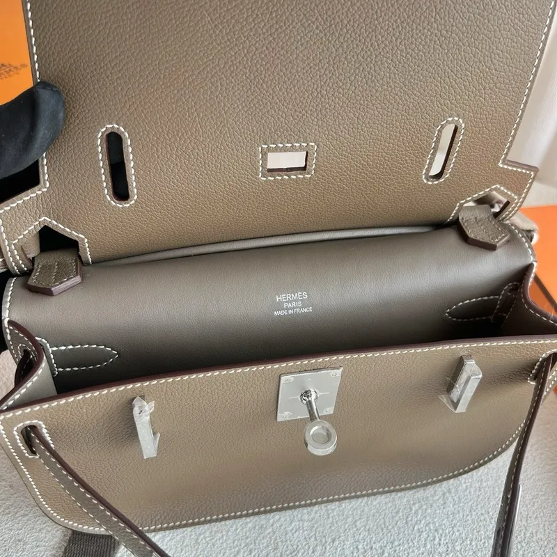 Hermes Jypsiere Mini Handmade Bag in Taupe Evercolor Calfskin