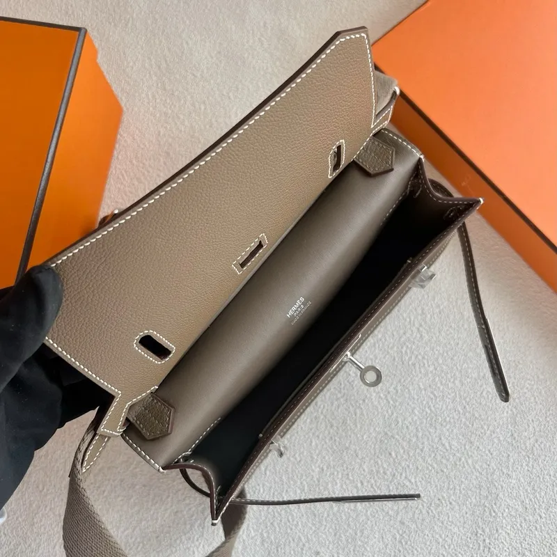 Hermes Jypsiere Mini Handmade Bag in Taupe Evercolor Calfskin