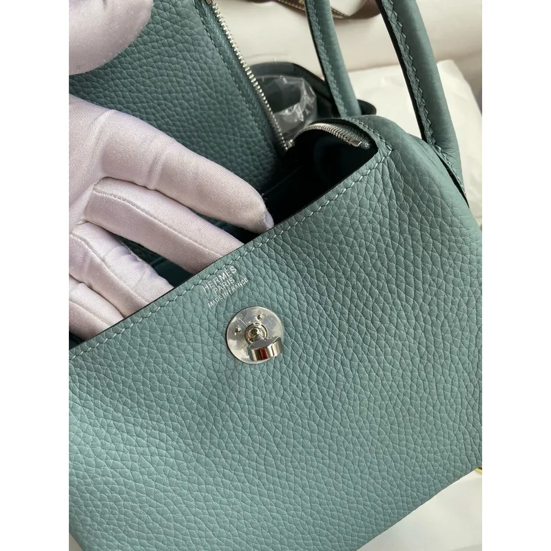 Hermes Mini Lindy Handmade Bag In Ciel Clemence Leather