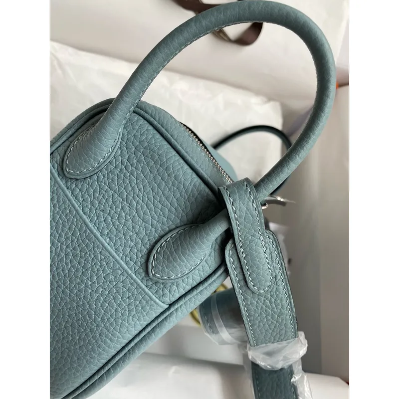 Hermes Mini Lindy Handmade Bag In Ciel Clemence Leather