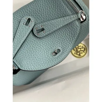 Hermes Mini Lindy Handmade Bag In Ciel Clemence Leather