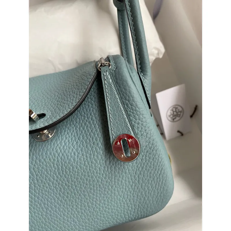 Hermes Mini Lindy Handmade Bag In Ciel Clemence Leather