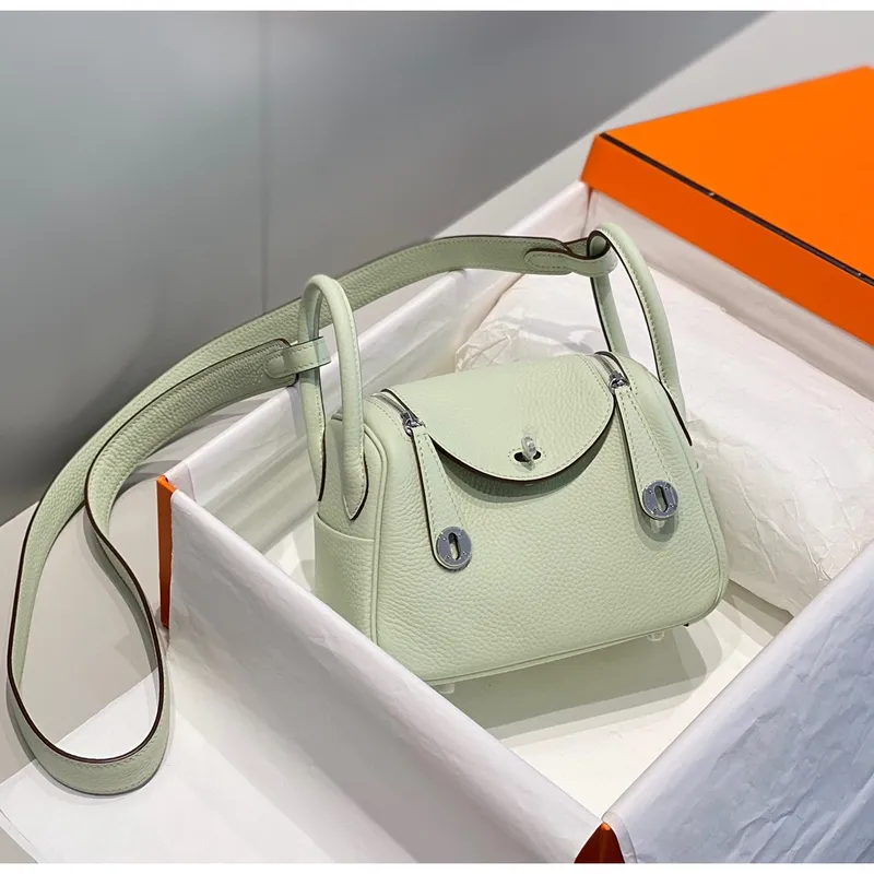 Hermes Lindy Mini Bag In Vert Fizz Clemence Leather PHW