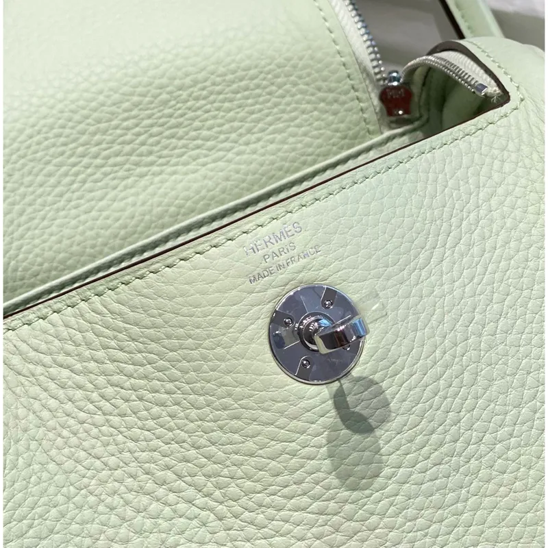 Hermes Lindy Mini Bag In Vert Fizz Clemence Leather PHW