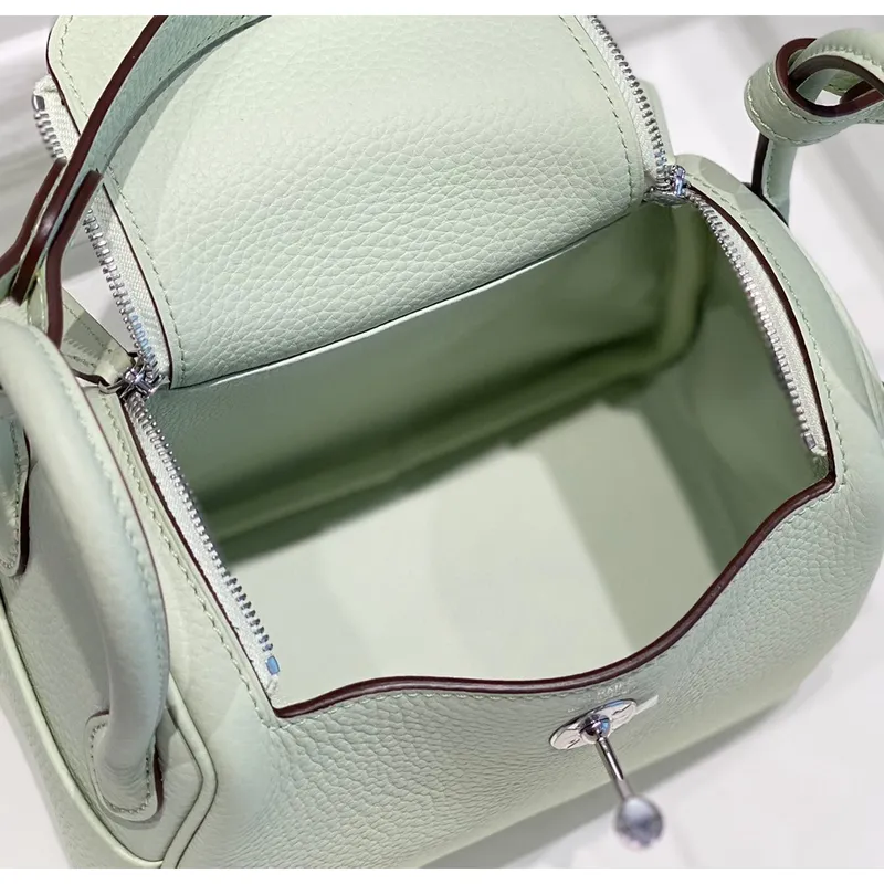 Hermes Lindy Mini Bag In Vert Fizz Clemence Leather PHW
