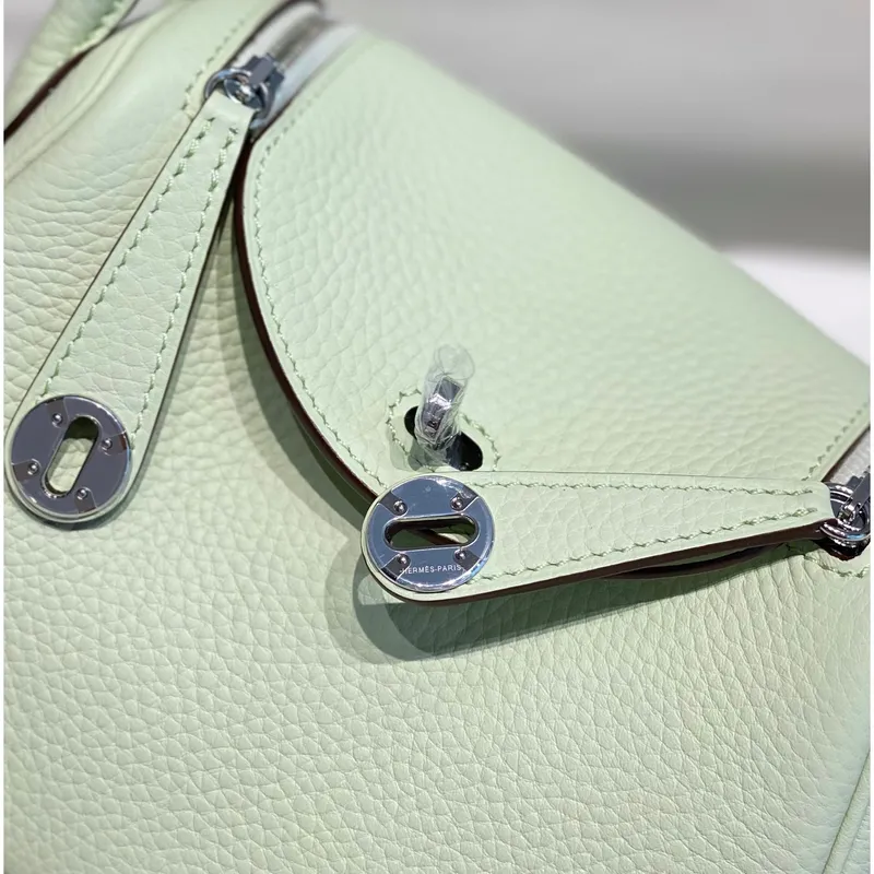 Hermes Lindy Mini Bag In Vert Fizz Clemence Leather PHW