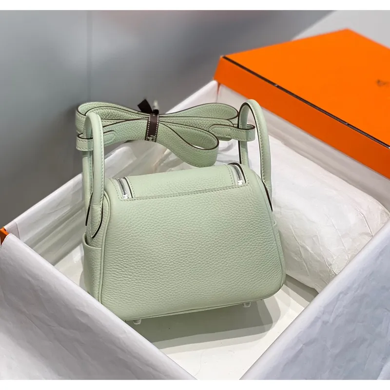 Hermes Lindy Mini Bag In Vert Fizz Clemence Leather PHW