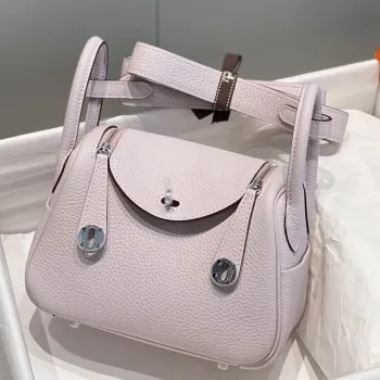 Hermes Lindy Mini Bag In Mauve Pale Clemence Leather PHW