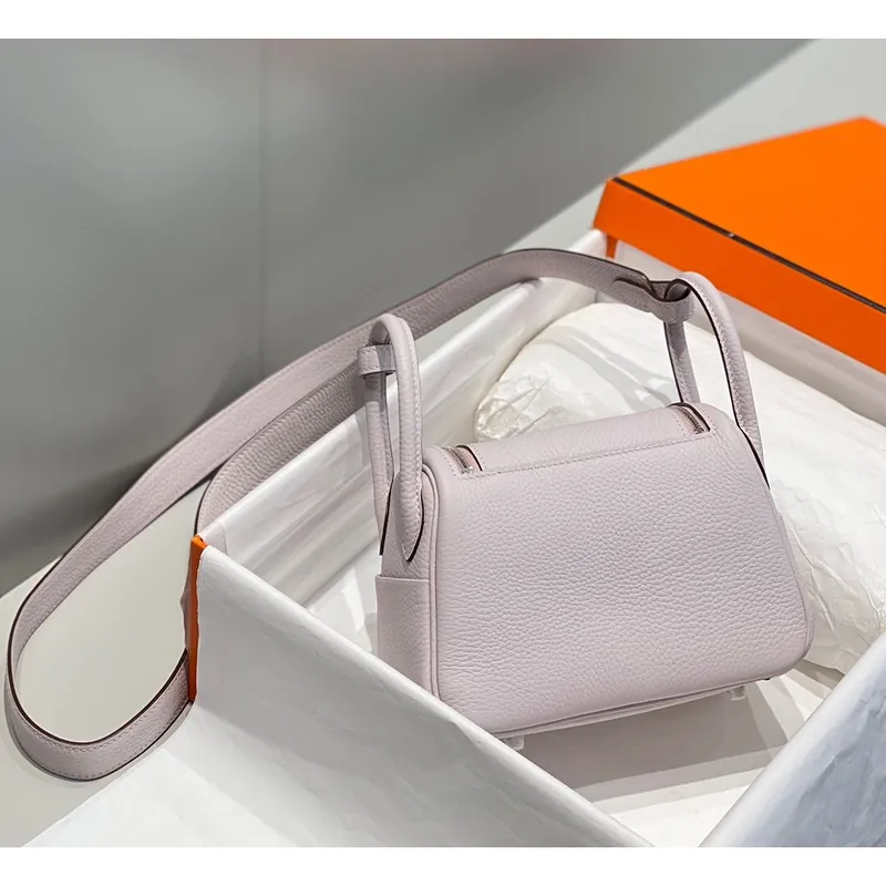 Hermes Lindy Mini Bag In Mauve Pale Clemence Leather PHW