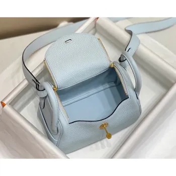 Hermes Lindy Mini Bag In Blue Brume Clemence Leather GHW