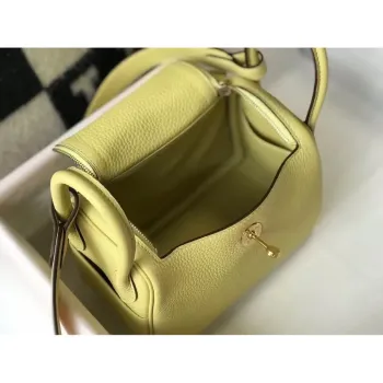 Hermes Mini Lindy Bag In Jaune Poussin Clemence Leather