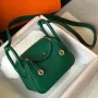 Hermes Mini Lindy Bag In Green Clemence Leather