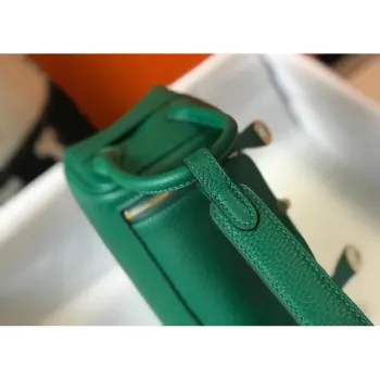 Hermes Mini Lindy Bag In Green Clemence Leather