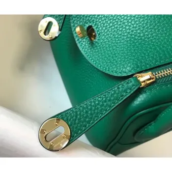 Hermes Mini Lindy Bag In Green Clemence Leather