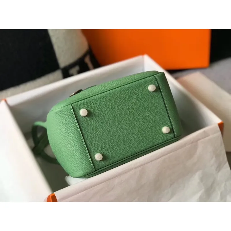 Hermes Lindy Mini Bag In Vert Criquet Clemence Calfskin