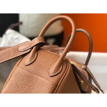 Hermes Mini Lindy Bag In Brown Clemence Leather