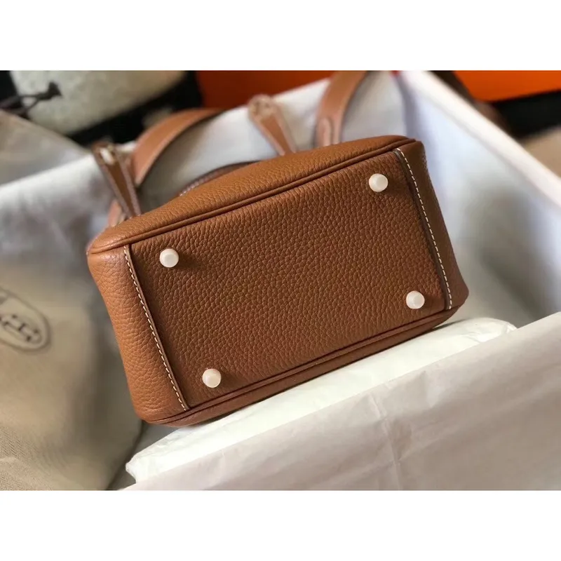 Hermes Mini Lindy Bag In Brown Clemence Leather