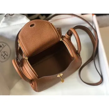 Hermes Mini Lindy Bag In Brown Clemence Leather