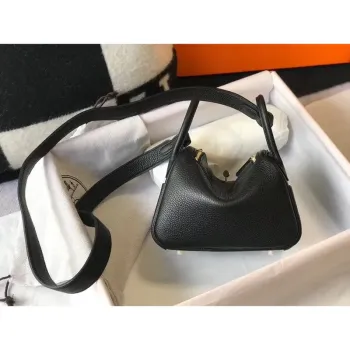Hermes Mini Lindy Bag In Black Clemence Leather