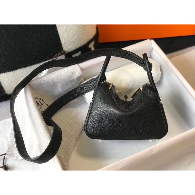 Hermes Mini Lindy Bag In Black Clemence Leather