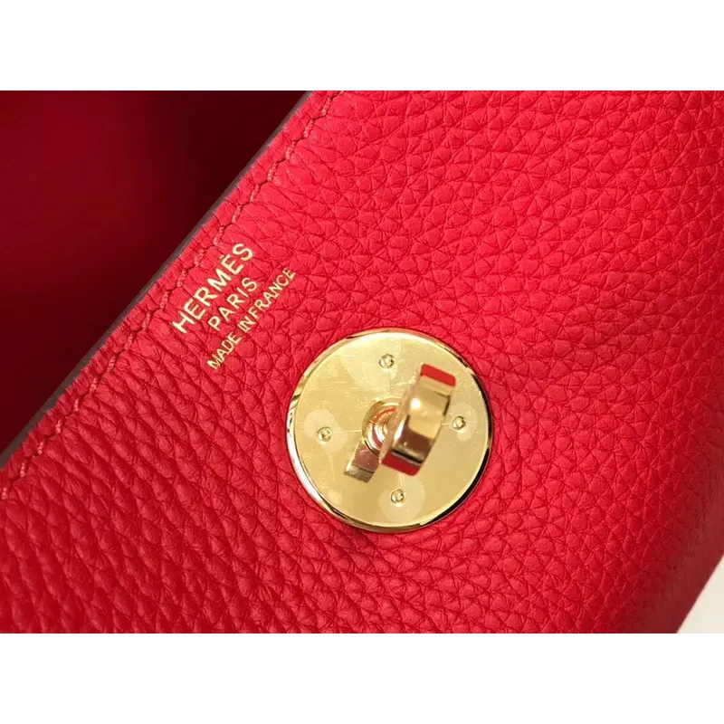 Hermes Mini Lindy Bag In Red Clemence Leather