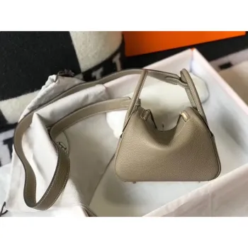 Hermes Mini Lindy Bag In Gris Tourterelle Clemence Leather