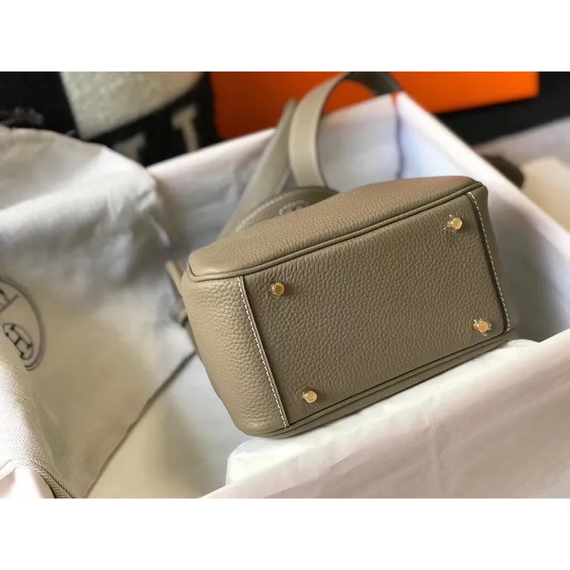 Hermes Mini Lindy Bag In Gris Tourterelle Clemence Leather