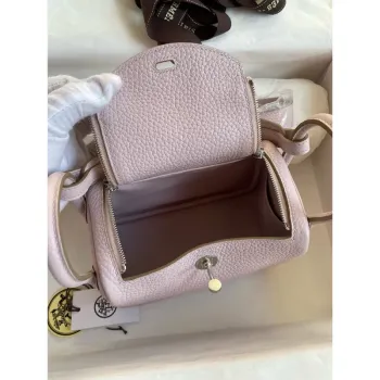 Hermes Mini Lindy Handmade Bag in Mauve Pale Clemence Leather