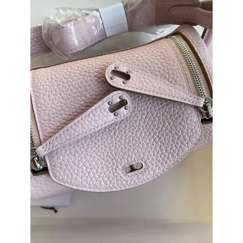Hermes Mini Lindy Handmade Bag in Mauve Pale Clemence Leather