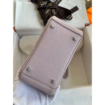 Hermes Mini Lindy Handmade Bag in Mauve Pale Clemence Leather