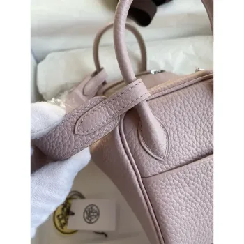 Hermes Mini Lindy Handmade Bag in Mauve Pale Clemence Leather