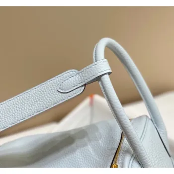 Hermes Lindy 26cm Bag In Blue Brume Clemence Leather GHW