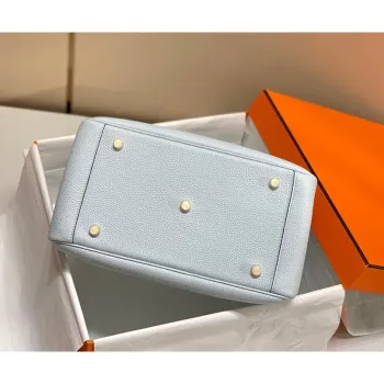 Hermes Lindy 26cm Bag In Blue Brume Clemence Leather GHW