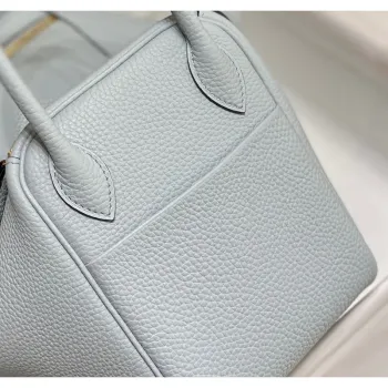 Hermes Lindy 26cm Bag In Blue Brume Clemence Leather GHW