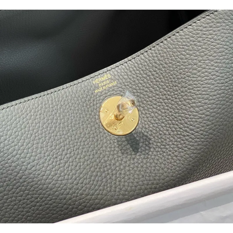 Hermes Lindy 26cm Bag In Gris Meyer Clemence Leather GHW