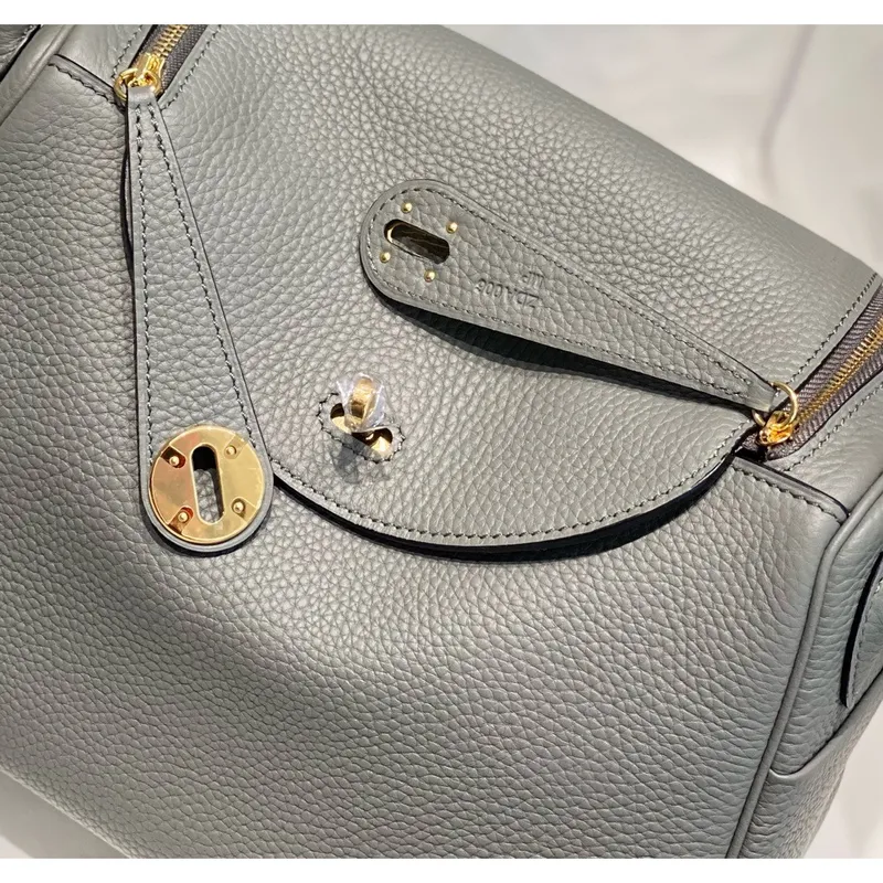 Hermes Lindy 26cm Bag In Gris Meyer Clemence Leather GHW