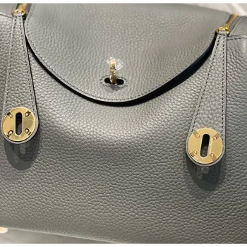 Hermes Lindy 26cm Bag In Gris Meyer Clemence Leather GHW